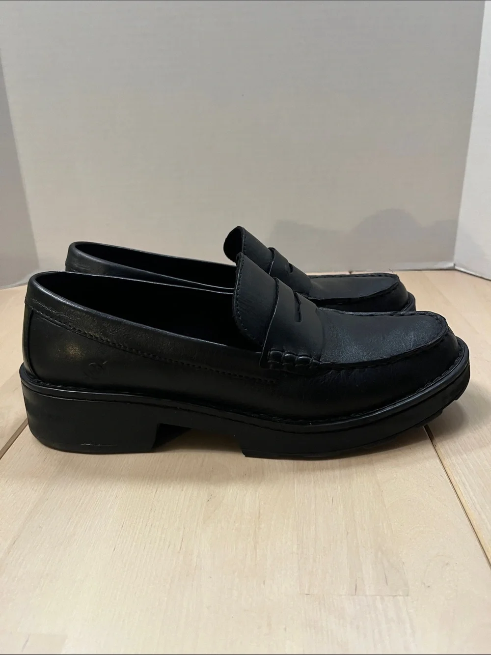Born Black Leather Carrera Loafers Chunky Heeled Slip On Shoes Women’s 10 M